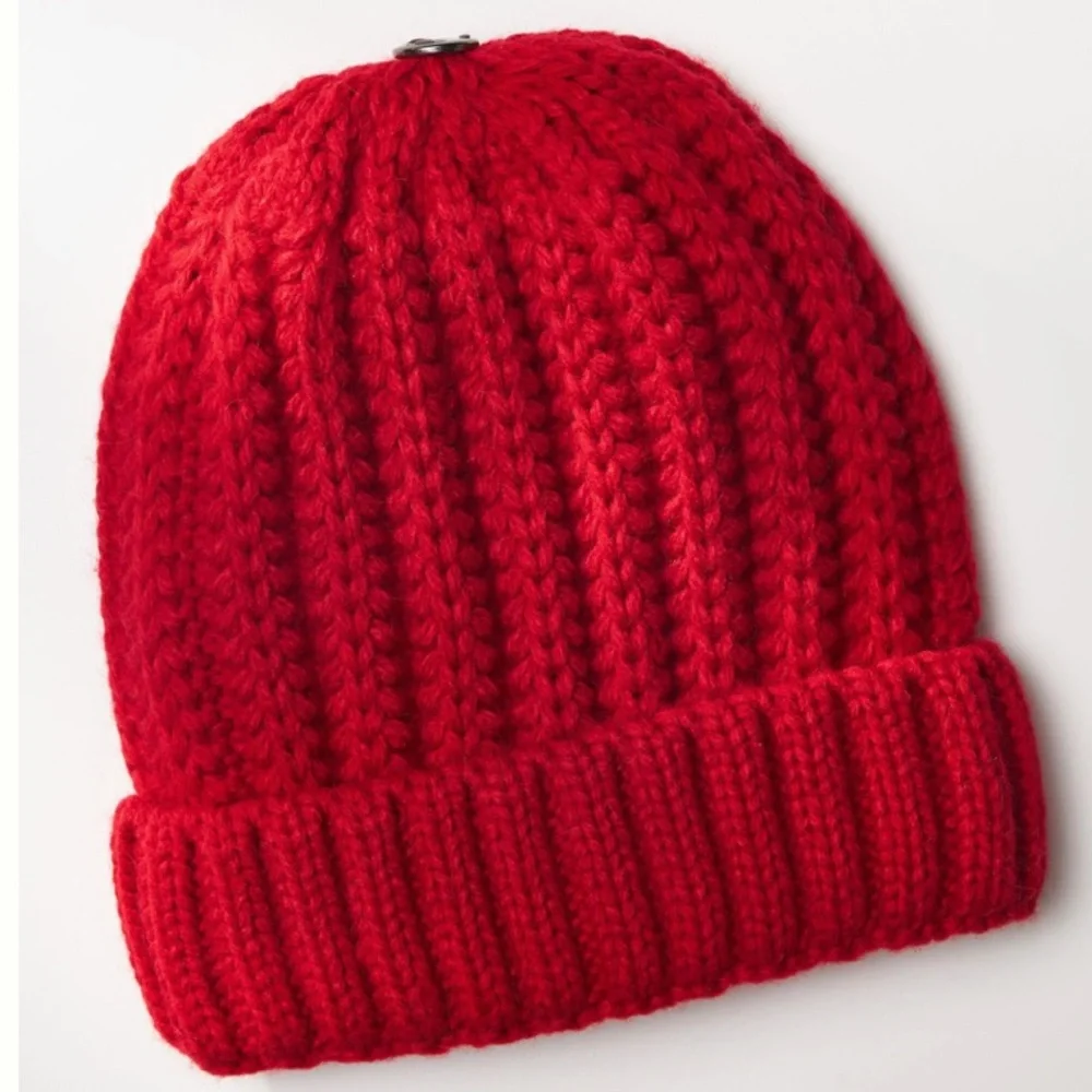 Anthropologie pick a pom red beanie hat base new with tags one size